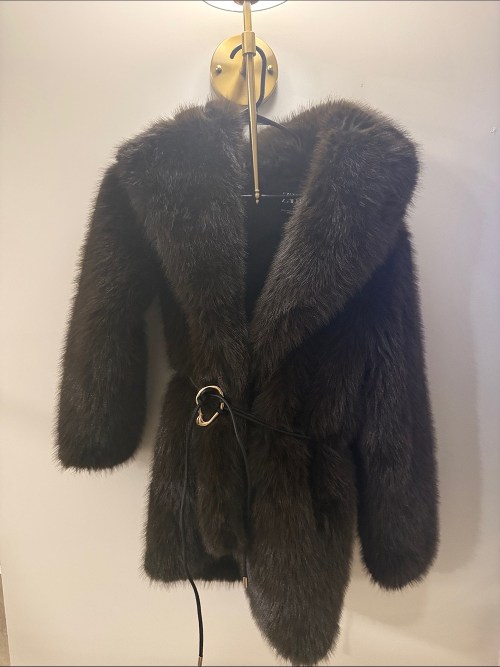 Zara faux fur coat with tie